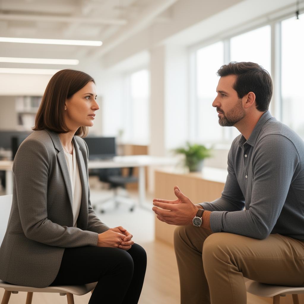 Coach and client in a focused coaching conversation