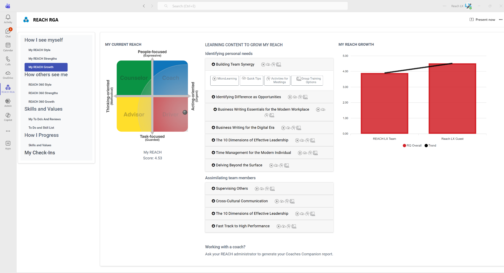 REACH personalised learning growth view