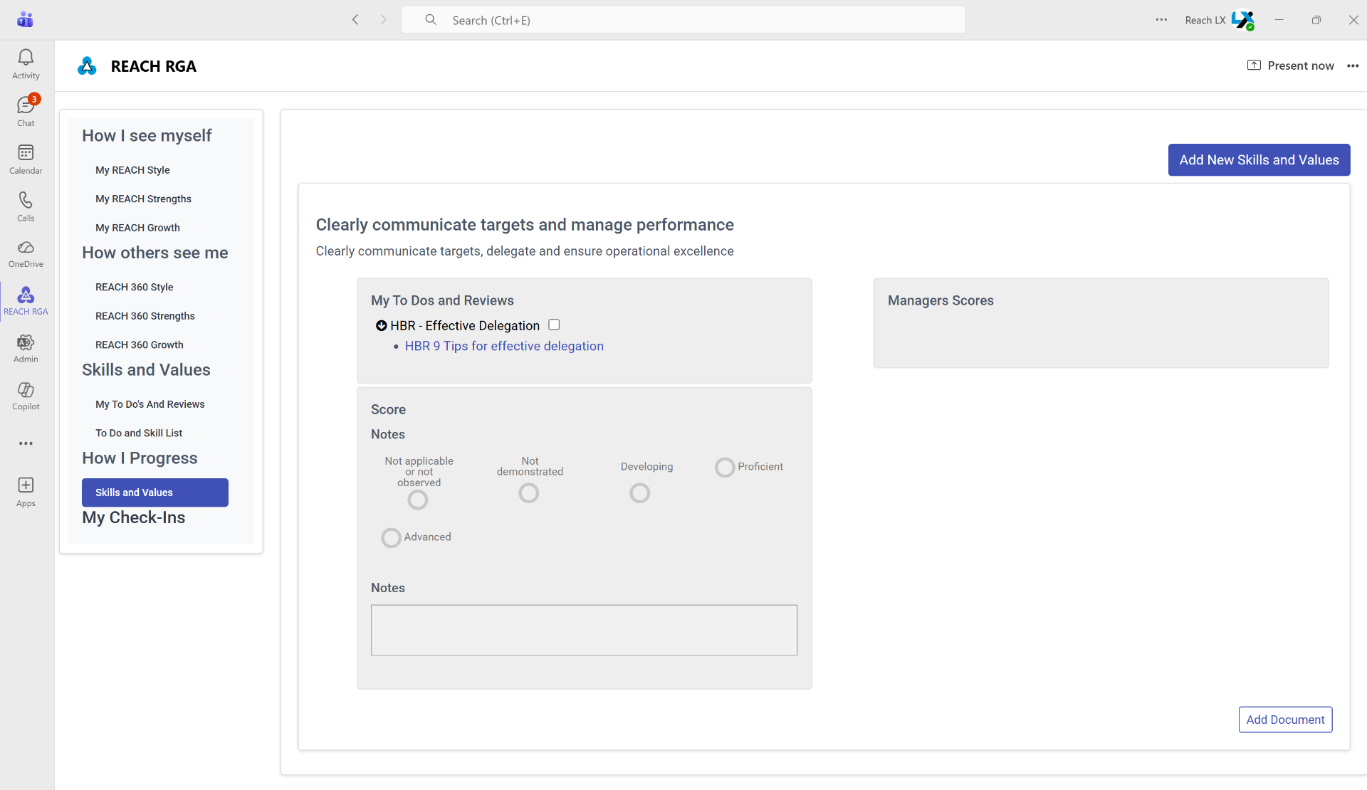 REACH skills and values view