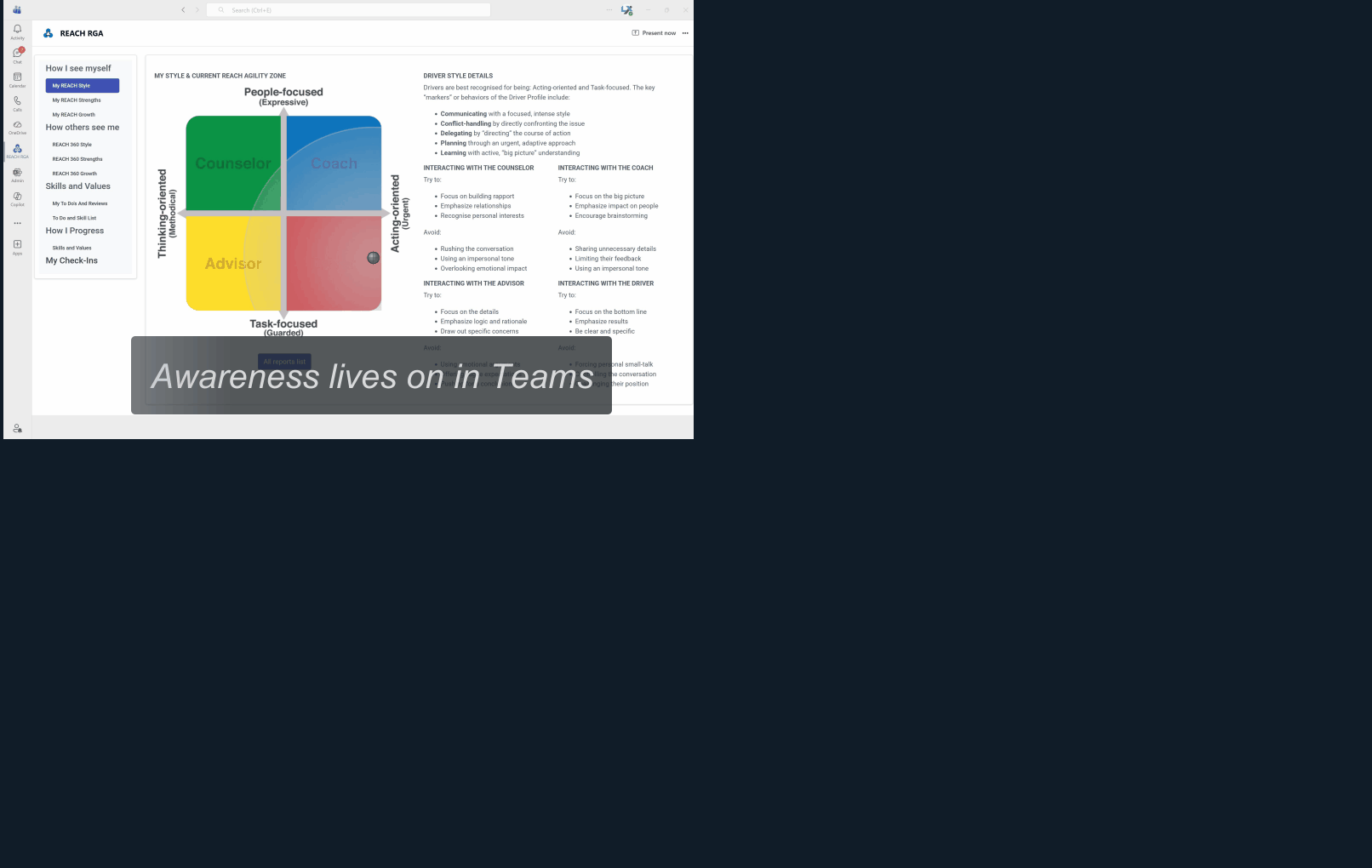 REACH Personal Leadership Dashboard inside Microsoft Teams